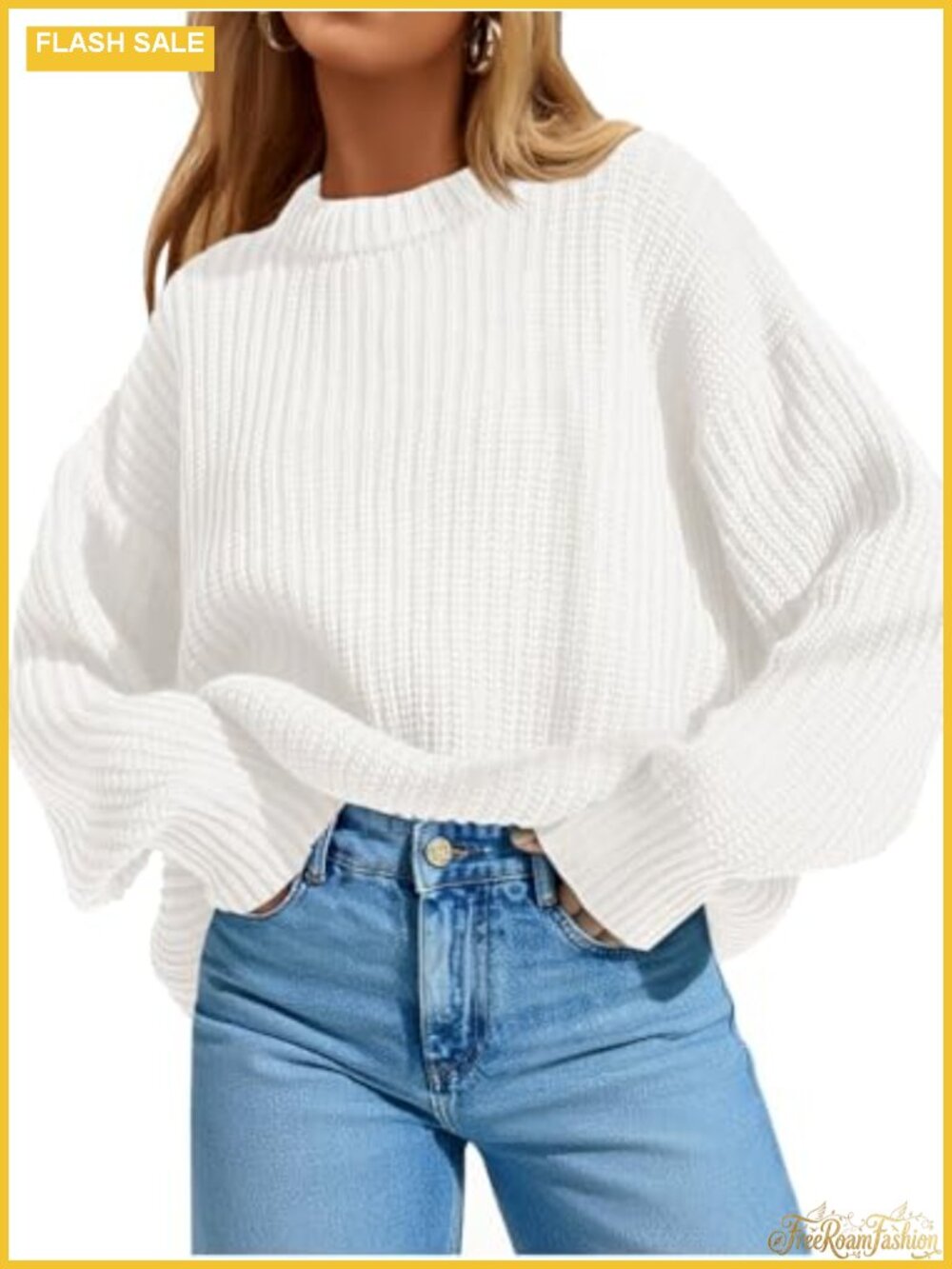 Oversized Crewneck Pullover Sweater Long Sleeve Ribbed Knit